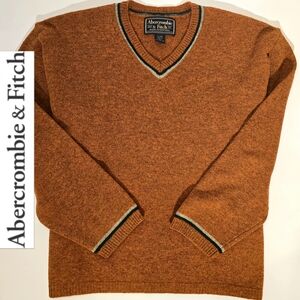 Abercrombie & Fitch Men's XL V-Neck Sweater in Orange w/ Dark Green & Tan Accent
